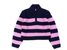 Kids ONLY maritime blue/moonlite mauve striped zip pullover knit sweater